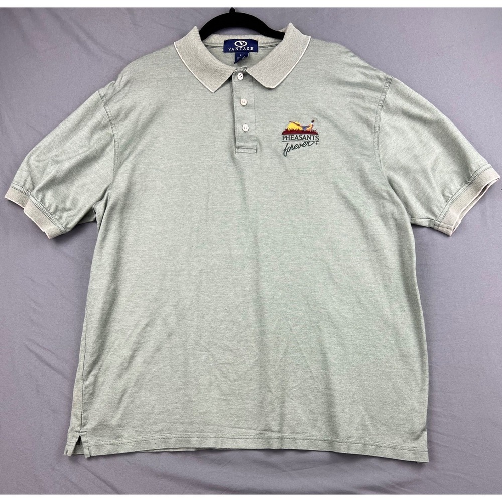 Vantage Pheasants Forever Polo Mens Large Green Mercerized Cotton Short Sleeve